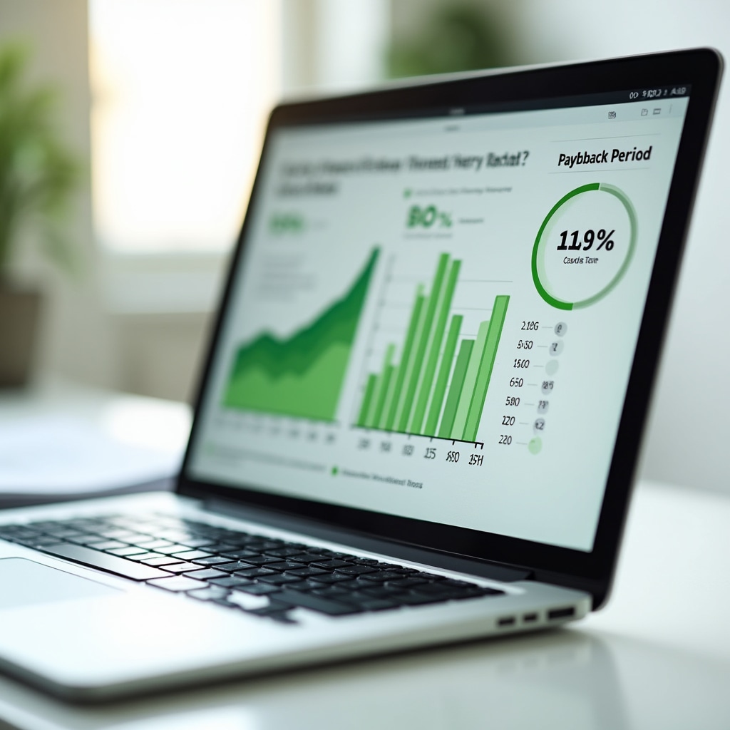 Grafico su schermo che mostra curva di rientro dell'investimento per interventi di efficienza energetica su edificio